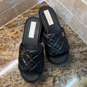 Chanel Black Quilted Mules